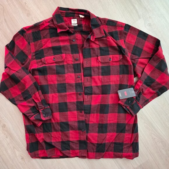 Levi XXL Red Black Relaxed plaid shirt NWT - Picture 1 of 3